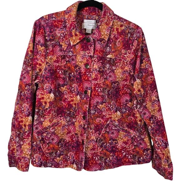 CJ Banks Corduroy Jacket Women's 1X Pink Orange Purple Paisley Boho Vintage - Picture 1 of 9